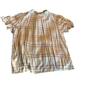 Amazon Essentials Cream Plaid Short Sleeve Smocked Blouse